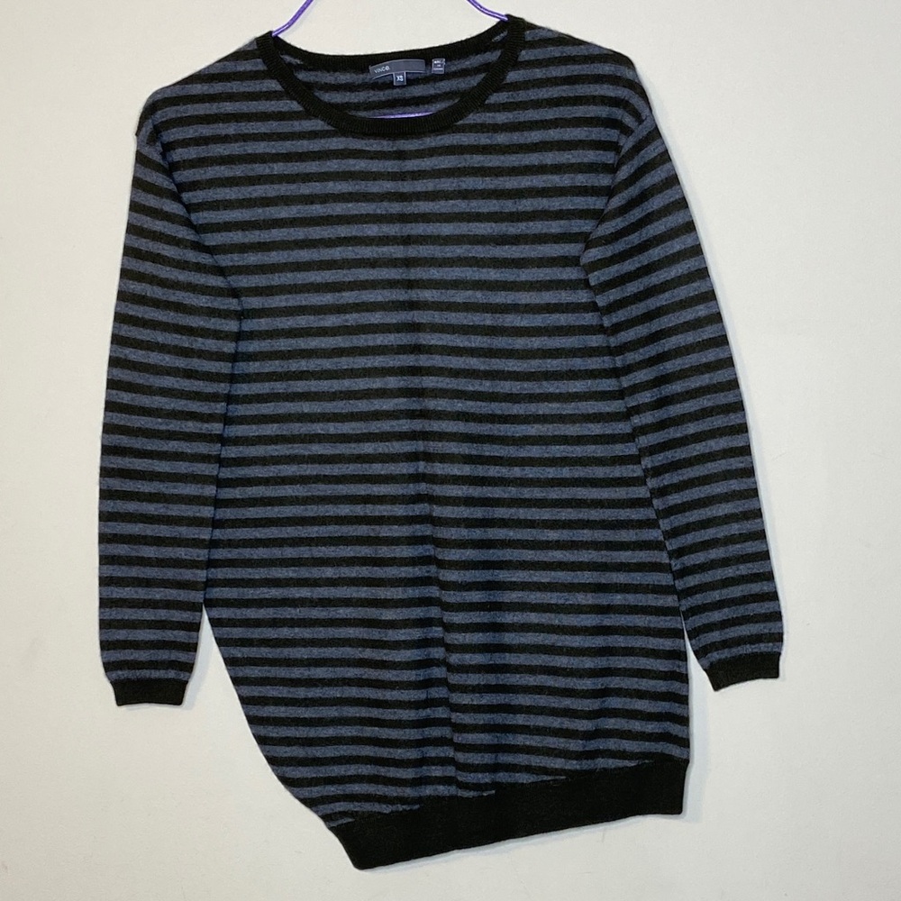 Vince Asymmetric Striped Green and Gray Sweater Size XS
